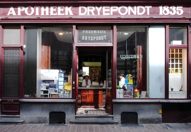 If you need to treat a minor medical condition in Europe, head to a pharmacy, like this one in Bruges, Belgium. 